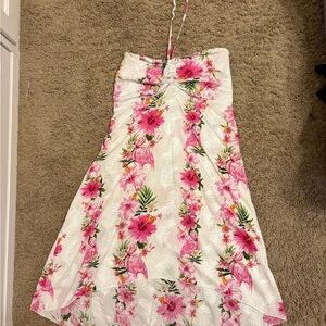 Floral Strapless Dress with Pink Hibiscus